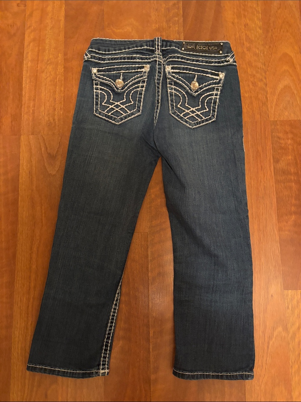 L.A. Idol USA Embellished Rhinestone Capri Jeans Womens Size 7 Dark Wash